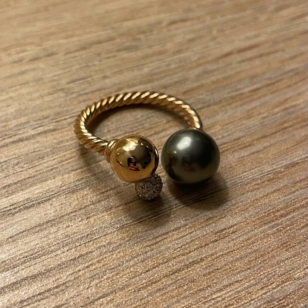 Elegant Gold, Black Pearl And Diamond Ball David Yurmqn Ring